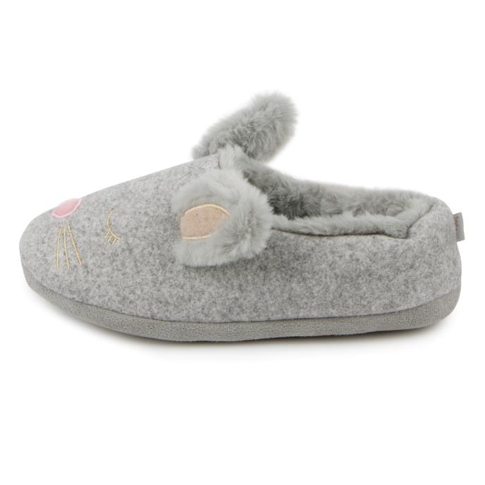 totes Ladies Novelty Bunny Mule Slipper Grey