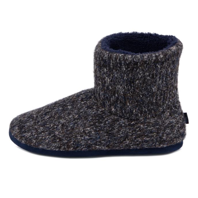 totes Mens Rib Knit Boot Slippers Navy