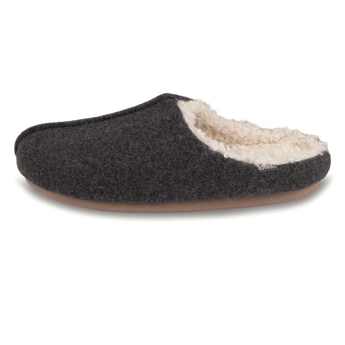 totes Mens Felted Centre Seam Mule Slippers Charcoal