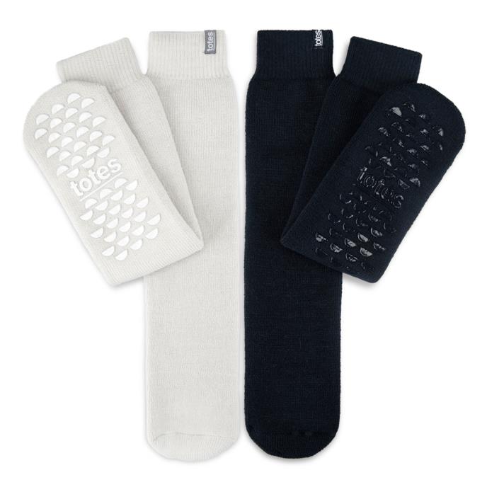 totes toasties® Ladies Thermal Brushed Original Slipper Socks (Twin Pack) Grey / Navy