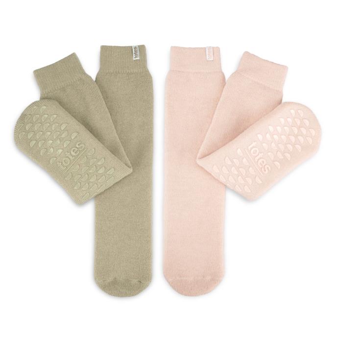 totes toasties® Ladies Thermal Brushed Original Slipper Socks (Twin Pack) Pink / Sage