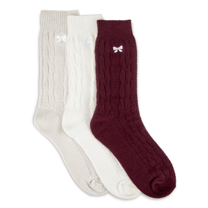 totes toasties® Ladies Supersoft Ankle Socks With Embroidery Burgundy / Cream / Grey