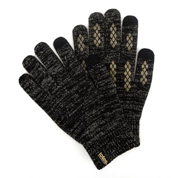 totes toasties® Ladies Brushed Knitted SmarTouch Gloves Black Sparkle