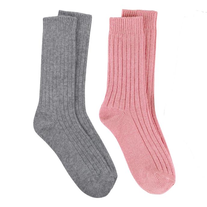 totes Ladies Cashmere Blend Ankle Socks (Twin Pack) Pink / Grey