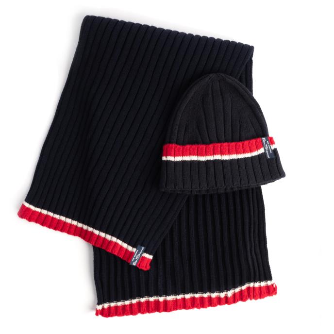 Ben Sherman Mens Hat &amp; Scarf Set Navy