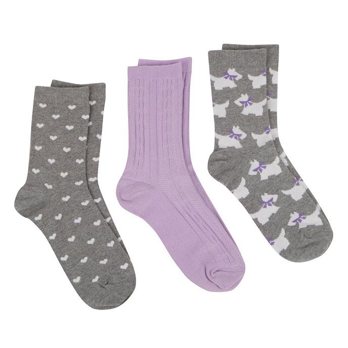 totes Ladies Triple Pack Ankle Socks Grey