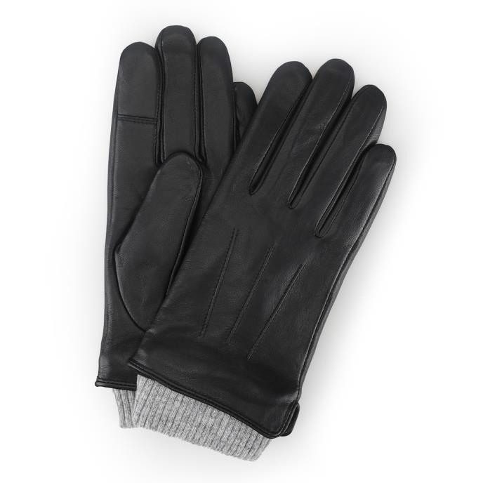 Isotoner® Ladies Leather Glove With Rib Knit Cuff Black