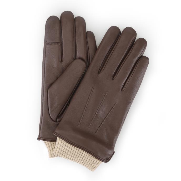 Isotoner® Ladies Leather Glove With Rib Knit Cuff Brown