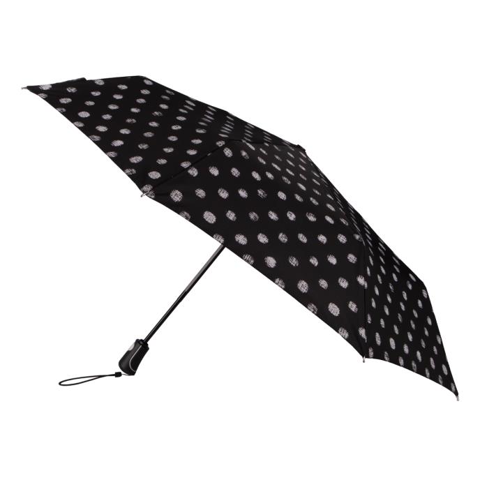 totes&#174; X-TRA STRONG Auto Open/Close B&amp;W Stitched Dots Print Umbrella (3 Section)