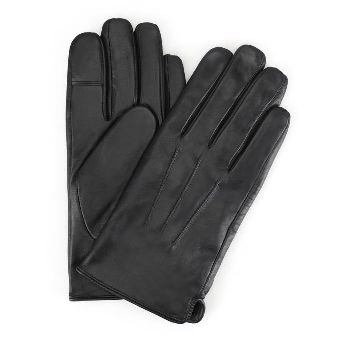 Isotoner® Mens Smartouch™ Water Repellent 3 Point Leather Gloves  Black