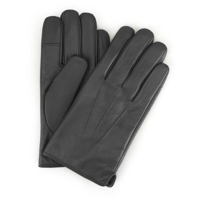 Isotoner® Mens Smartouch™ Water Repellent 3 Point Leather Gloves  Grey