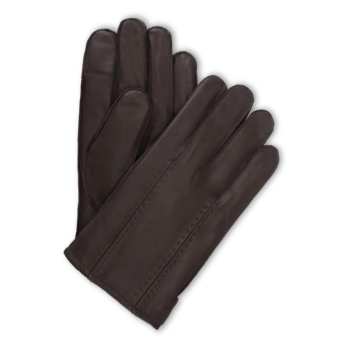Isotoner® Mens Leather Glove With Stitch Detail Chocolate
