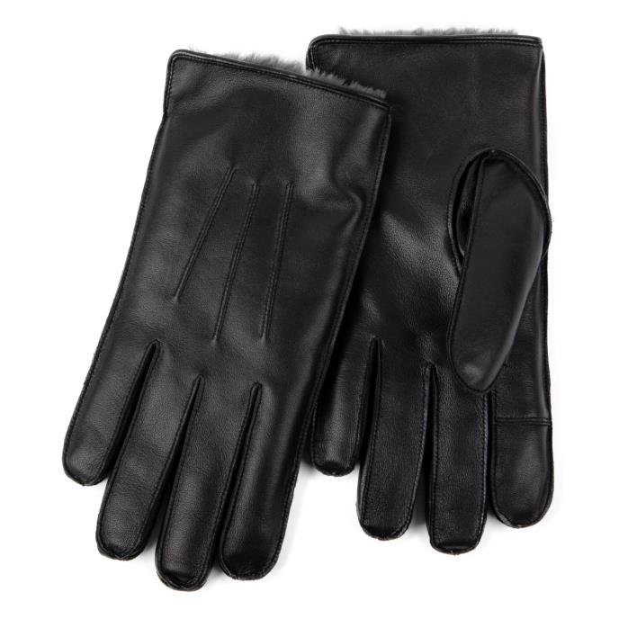 Isotoner Mens Premium 3 Point Leather SmarTouch Glove With Faux Fur Lining