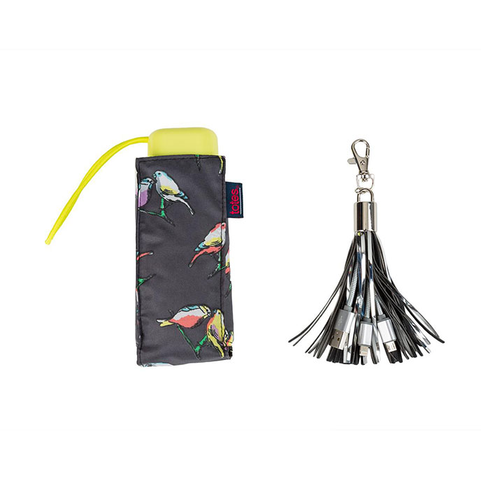 totes Compact Umbrella with USB Key Ring Gift Set (5 Section)