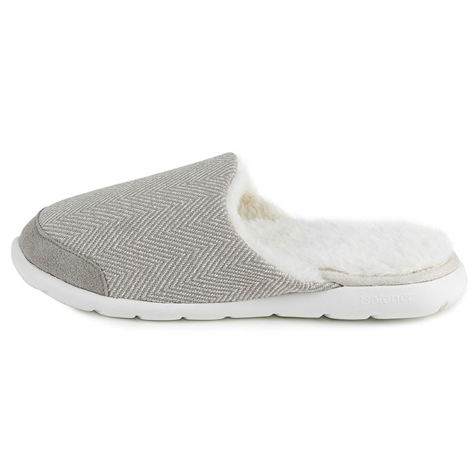 Isotoner Ladies Iso-Flex Herringbone Mule Slipper Pale Grey