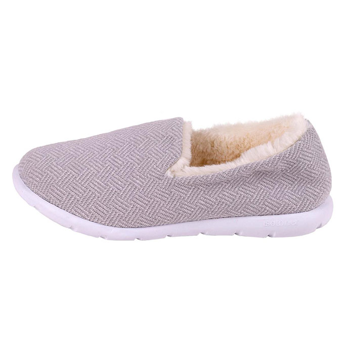 Isotoner Ladies iso-flex Herringbone Full Back Slipper Grey