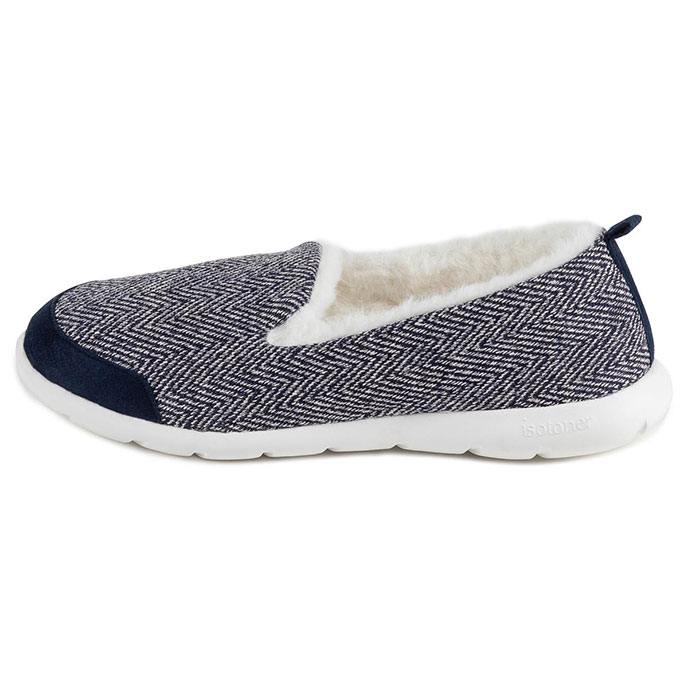 Isotoner Ladies Iso-Flex Herringbone Full Back Slipper Navy