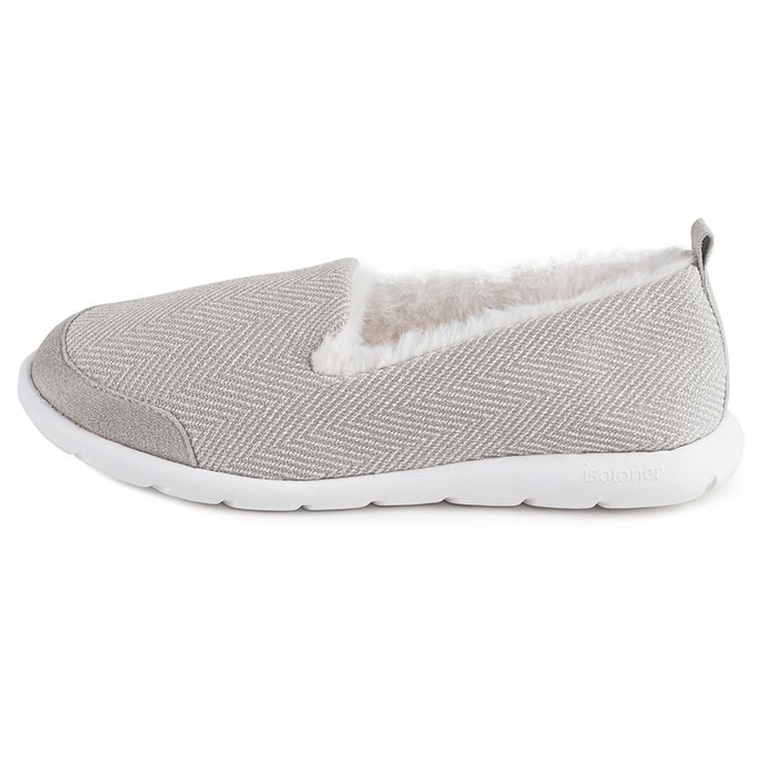 Isotoner Ladies Iso-Flex Herringbone Full Back Slipper Pale Grey