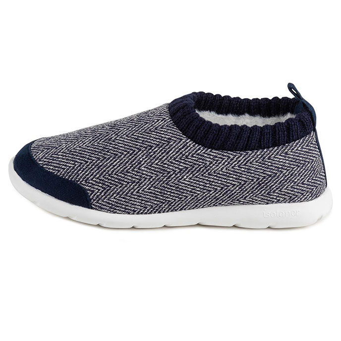 Isotoner Ladies Iso- Flex Herringbone Bootie Slipper Navy