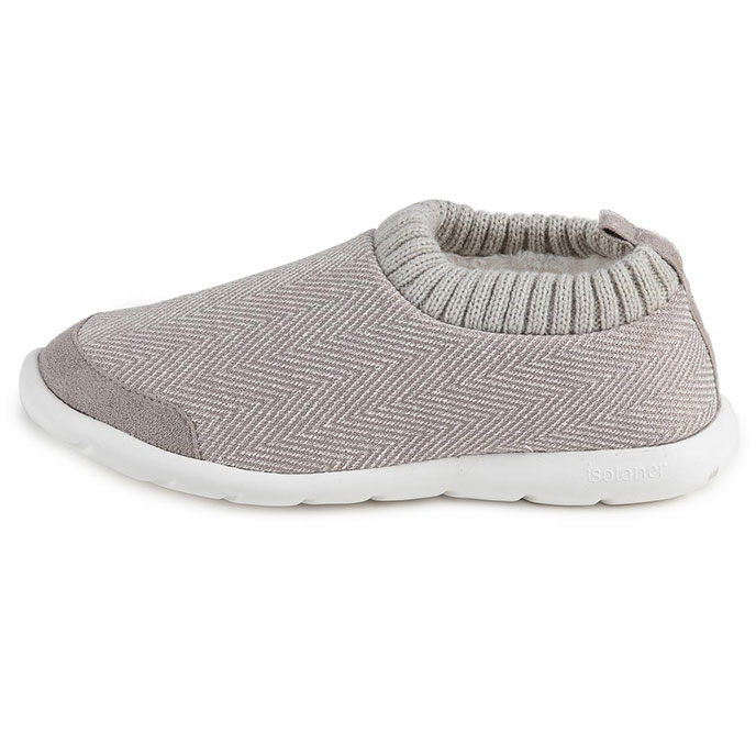 Isotoner Ladies Iso- Flex Herringbone Bootie Slipper Pale Grey