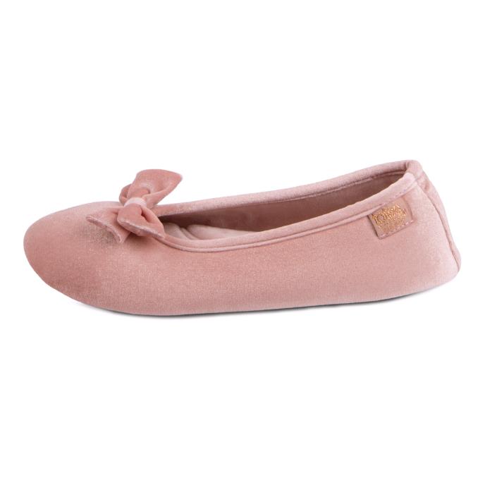 Isotoner Ladies Sparkle Velour Ballet Slipper Pink Sparkle