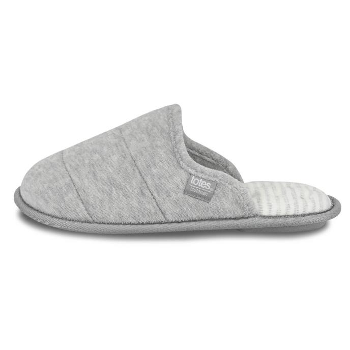 Isotoner® Ladies Marl Quilted Mule Slipper With Striped In Sock Grey