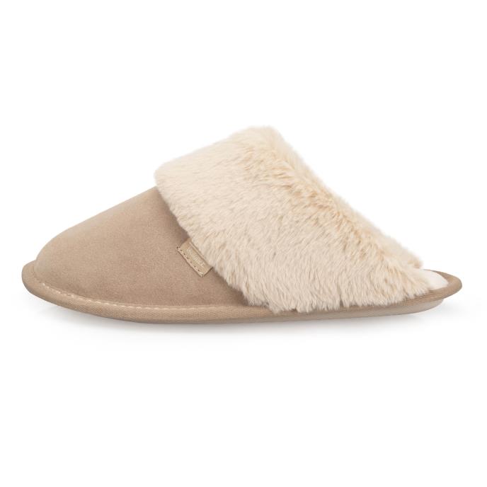 Isotoner® Ladies Suede Mule Slipper With Fur Cuff