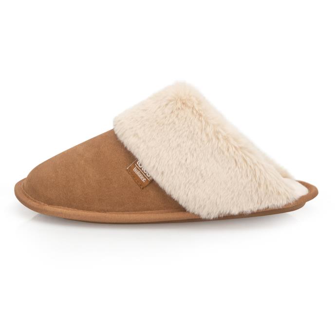 Isotoner® Ladies Suede Mule Slipper With Fur Cuff