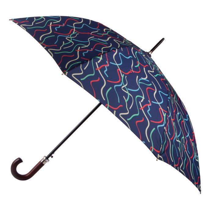 totes ECO Auto Open Walker Wood Handle Ribbon Print Umbrella