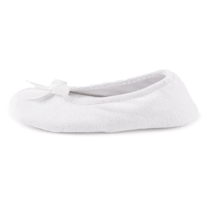 Isotoner Ladies Terry Ballerina Slippers White