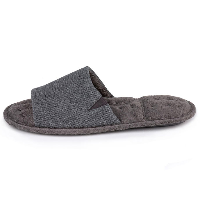 Isotoner Mens Waffle Open Toe Slippers Charcoal