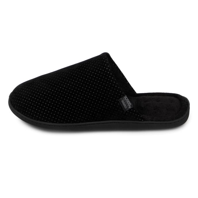 Isotoner Mens Perforated Suedette Mule Slipper Black