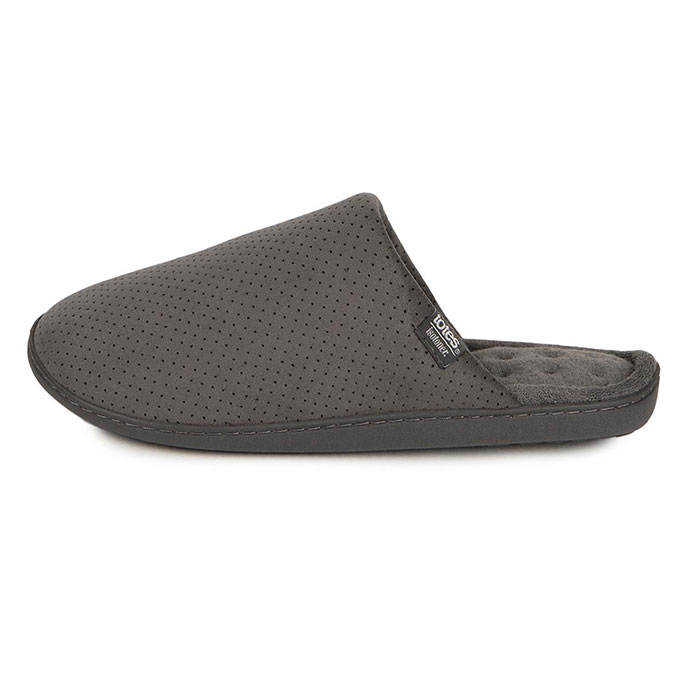 Isotoner Mens Perforated Suedette Mule Slippers Grey