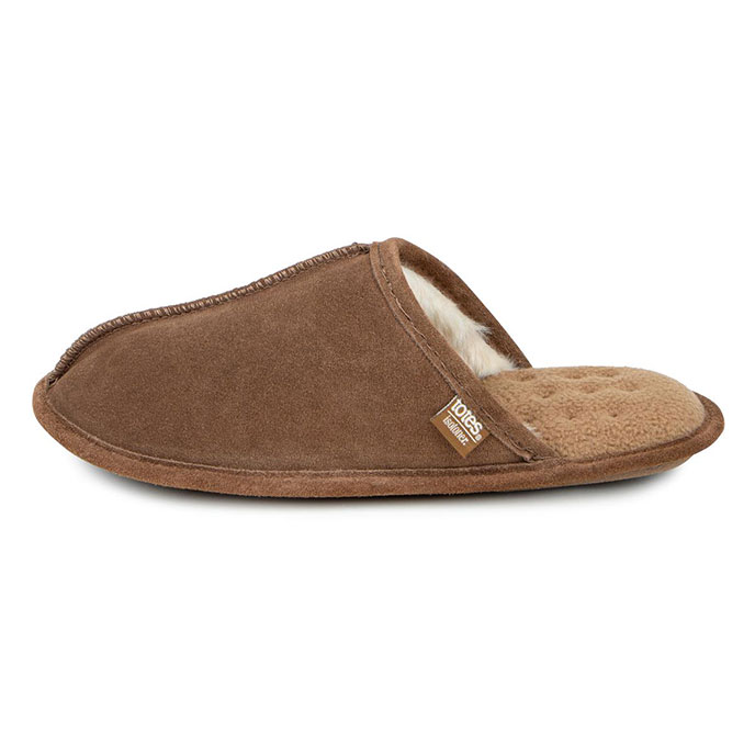 Isotoner Mens Real Suede Mule Slipper Tan