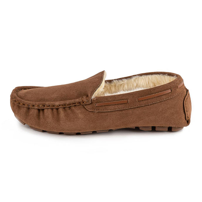 Isotoner Mens Real Suede With Closed Stitch Moccasin Slipper Tan