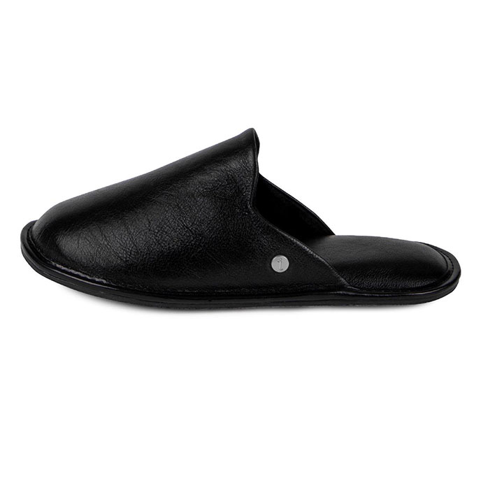 Isotoner Mens Leather Mule Slipper Black