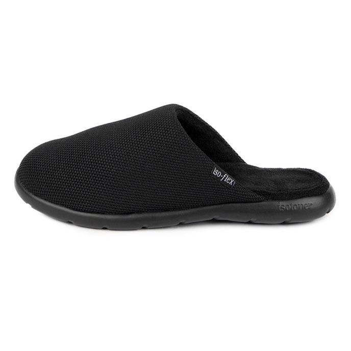 Isotoner Mens Iso-Flex Textured Mule Slipper Black