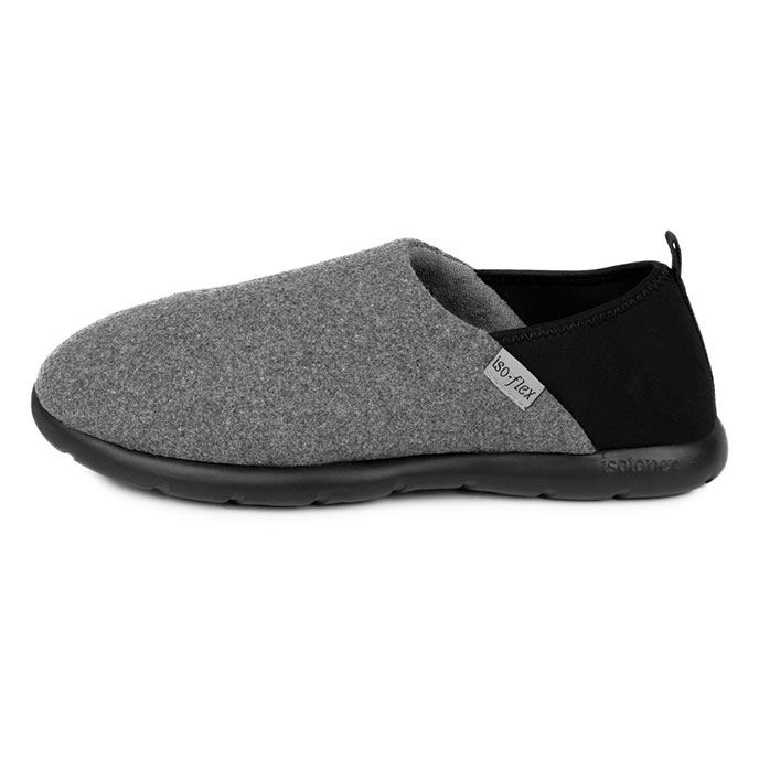 Isotoner Mens Iso-Flex Felt Full Back Slipper Grey / Black