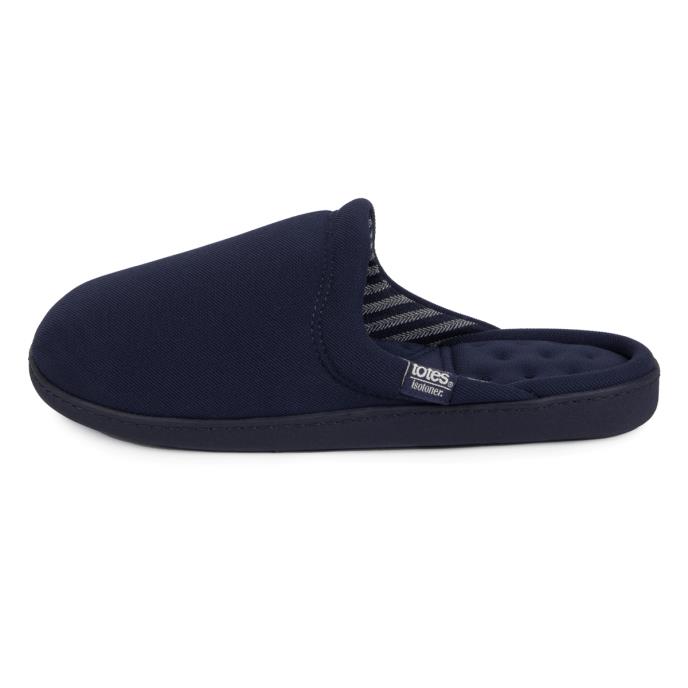 Isotoner Mens Textured Mule Slipper With Striped Lining Navy