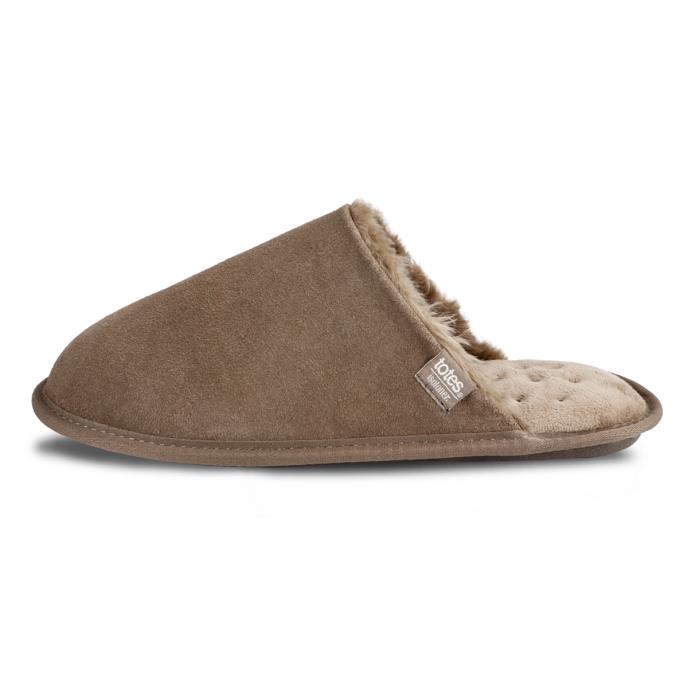 Isotoner® Mens Real Suede Mule With Water Repellency  Sand