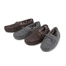 totes Mens Fur Lined Check Moccasin Slippers