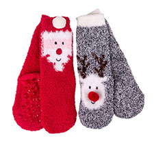 totes Childrens Novelty Cozy Slipper Sock  (Twin Pack) Santa/Reindeer