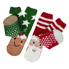 totes toasties Kids Super Soft Slipper Socks  (Twin Pack) Xmas Pudding / Santa