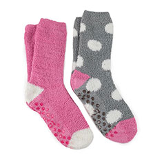 totes Ladies Twin Pack Eco Supersoft Socks Pink / Grey Spot