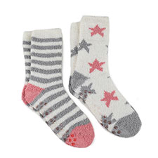 totes Ladies Twin Pack Eco Supersoft Socks Grey Stripe / Star