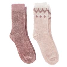 totes toasties&#174; Ladies Fair Isle &amp; Chenille Supersoft Bed Socks (Twin Pack) Fairisle / Dusky Pink