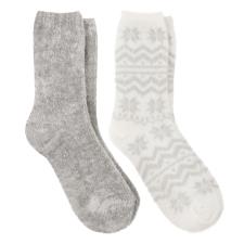 totes toasties&#174; Ladies Fair Isle &amp; Chenille Supersoft Bed Socks (Twin Pack) Grey / Fair Isle