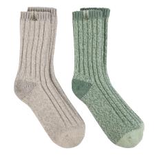 totes toasties&#174; Ladies Chunky Twist Wool Boot Socks (Twin Pack) Grey / Sage