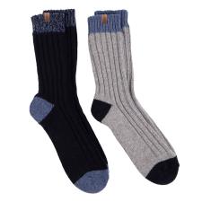 totes toasties&#174; Mens Chunky Twist Wool Blend Boot Socks (Twin Pack) Navy / Grey