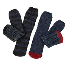 totes toasties Mens Supersoft Twin Pack Slipper Socks Navy and Burgundy
